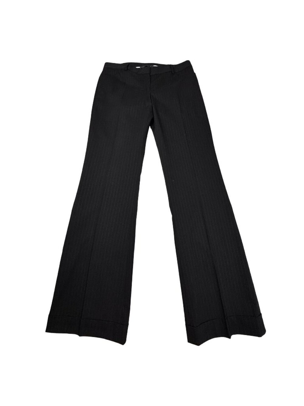 Elie Tahari Black Pinstripe Dress Pants Sz L Tall Cuffed Office Career Minimalis